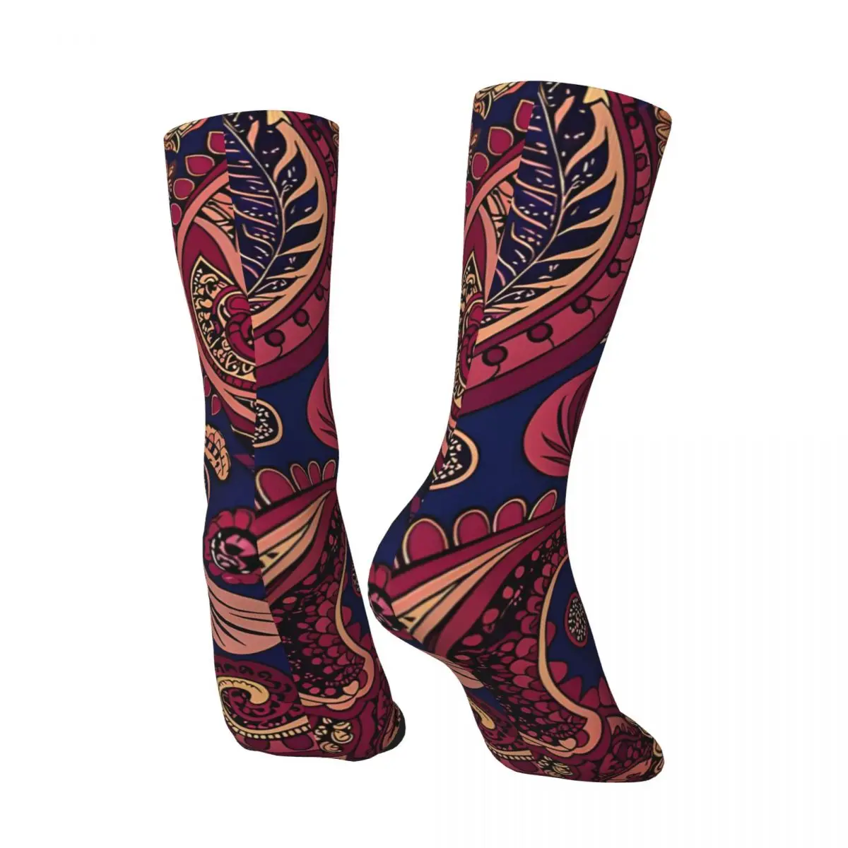 Retro Blue And Red Paisley Pattern, Flourish Pattern Canvas Print Men's compression Socks Unisex Harajuku Seamless Crew Sock