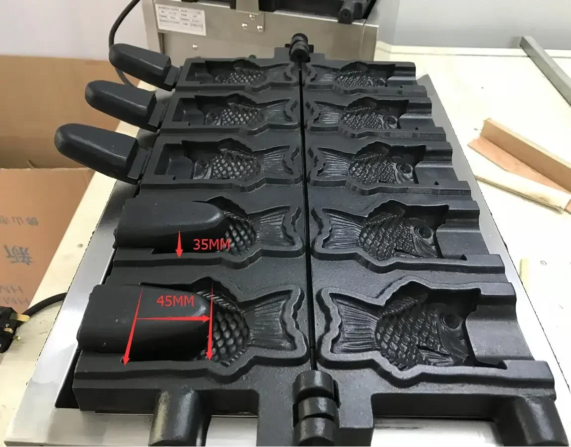 type 5 pcs  plate Ice cream taiyaki machine open mouth fish waffle maker