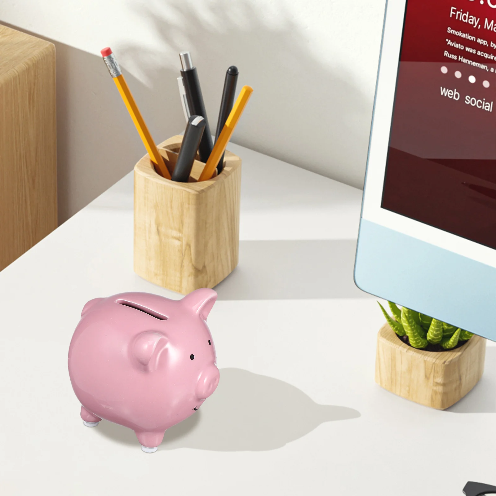 وعاء توفير العملات المعدنية من السيراميك للأولاد والبنات ديكور الحضانة الوردي يشجع توفير هدية مثالية وعاء المال حصالة على شكل حيوان #3