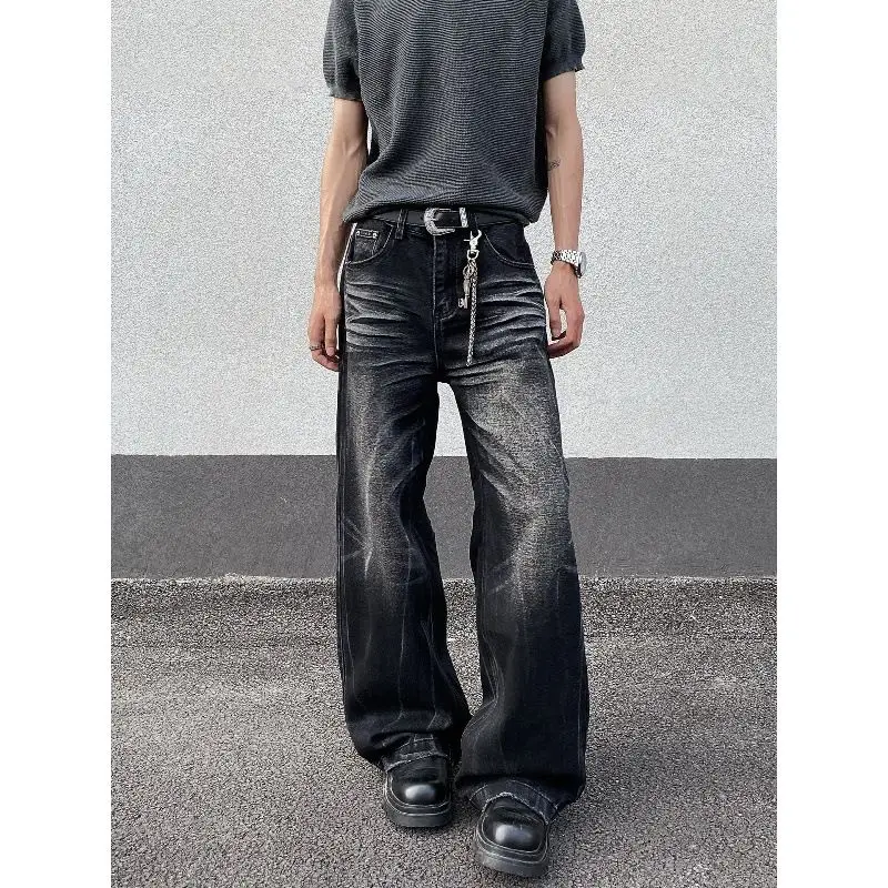 Men's Street Retro Black Jeans Hip-hop Pants Bottoms Cool Boy High Waist Vintage Spring Sweatpants Male Straight Trousers
