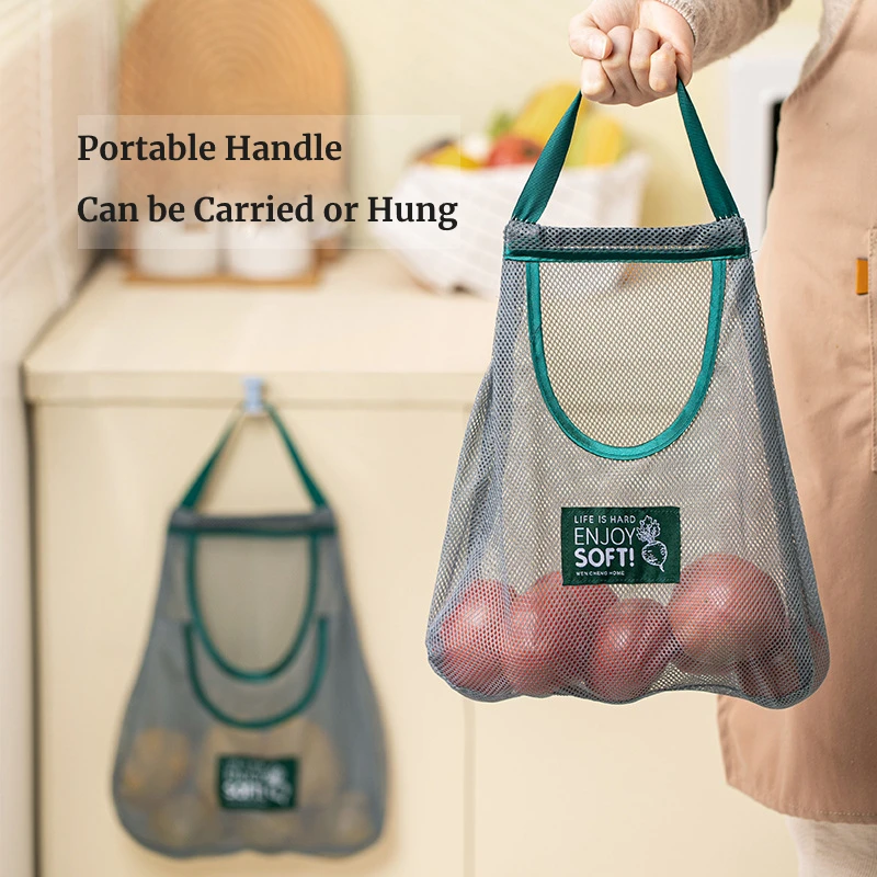 1pc 40x50cm Green Multi-purpose Storage Household Hanging Bag Fruits And Vegetables Portable And Breathable Hanging Storage Bag