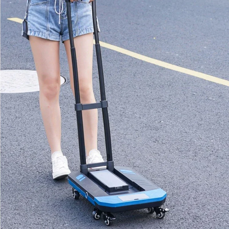 Hand-pulled Cart Foldable Portable Cart Small Trailer Household Pull Rod Handling Pickup Flat-panel Vegetable Shopping Cart