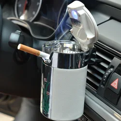 Solar powered car mounted ashtray With ambient lighting High quality Ashtray Portable Metallic Gift for men Cigarette tools