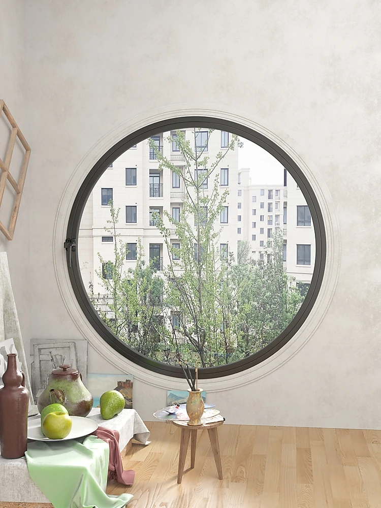 

Aluminum alloy round window iron arch arc window hanging window central axis rotating moon window attic porch round