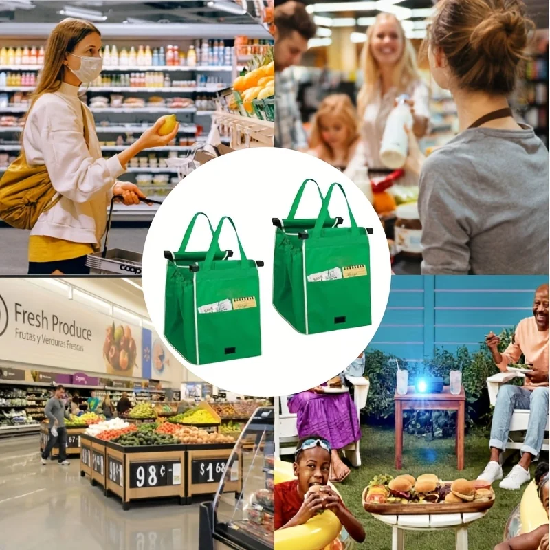 2/4 Pack Non Woven Foldable Shopping Tote Handles Clips Portable Durable Storage Supermarket Travel Holiday Grocery Daily Use