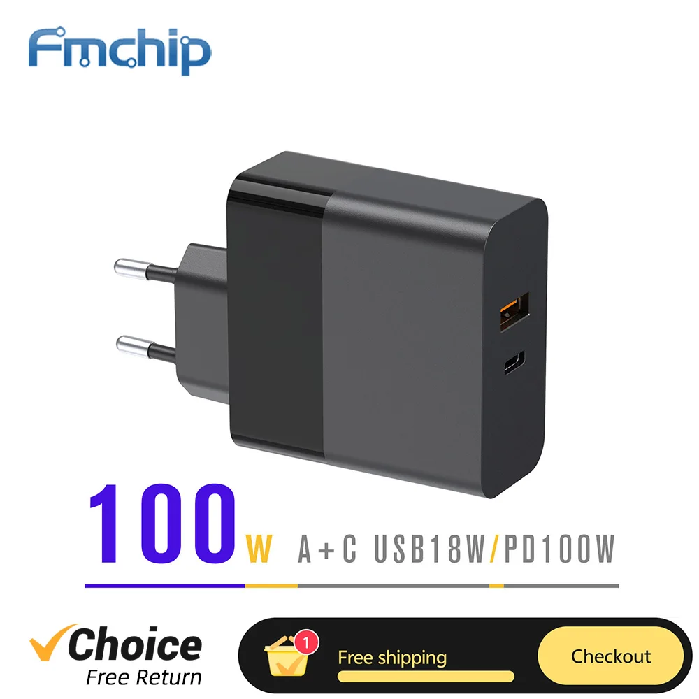 FMchip 100W GaN Adapter USB Type C Caricabatterie PD 3.0 QC 3 Quick Charge USB-A for TS101 HS-01 Soldering Iron Laptop