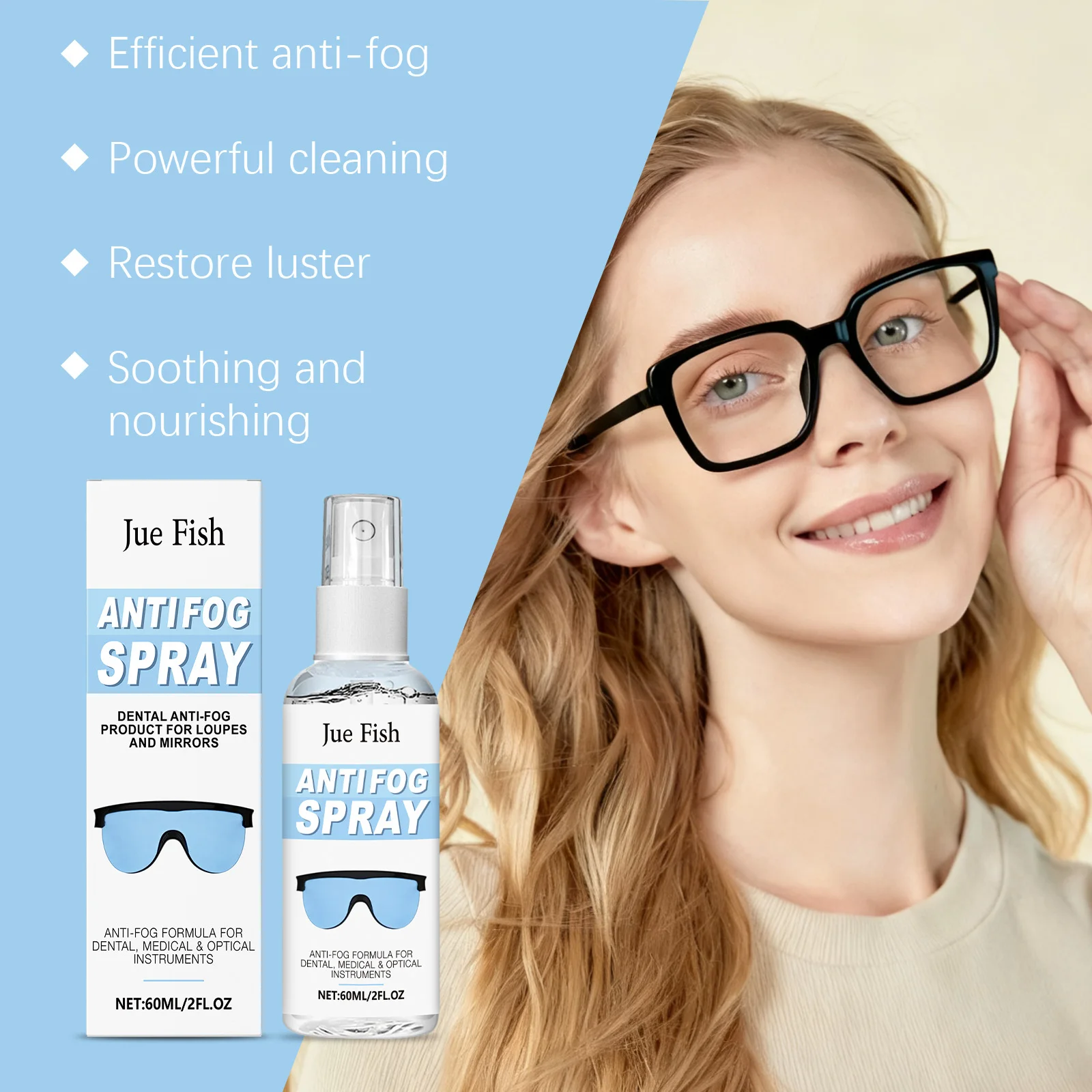 Eyeglasses Anti Fog Spray Anti-Static Scratch Repair Long Lasting Defogger Streak Stain Remove Dust Proof Glass Care Spray 60ml