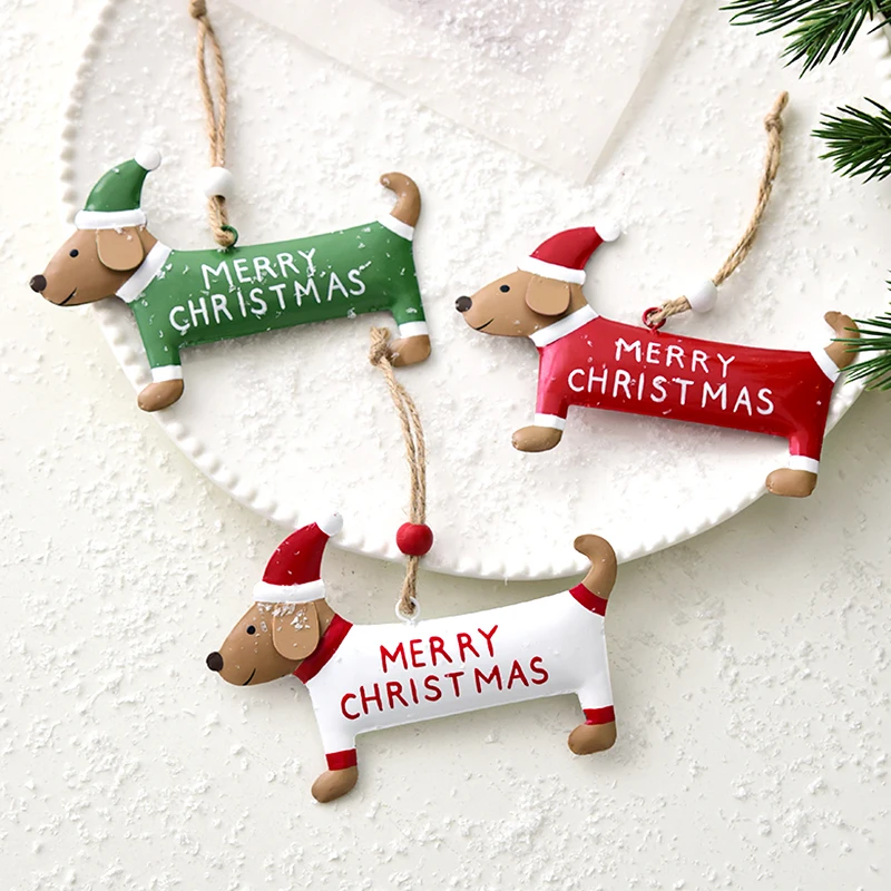 1 Stück Weihnachtliche Eisen-Hundedekoration, Welpen-Hängedekoration für Weihnachtsbaum, Zuhause, Schaufenster, Kreative Festdekoration