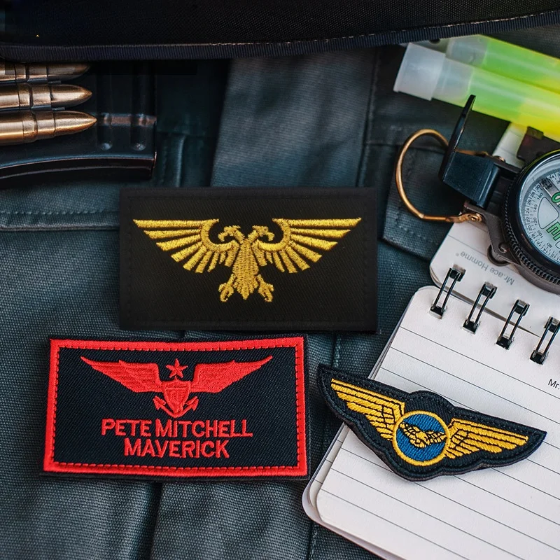 Area 7 Top Gun Morale Badge Embroidered Patches for Clothing Tactical Military Hook and Loop Armband Backpack Hat Helmet Sticker