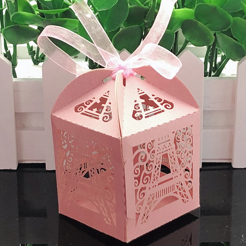 50pcs Wedding Candy Box Chocolate Packaging Paris Eiffel Tower Personalized Mariage Party Favor Supplies Gifts Baby Shower Boxes