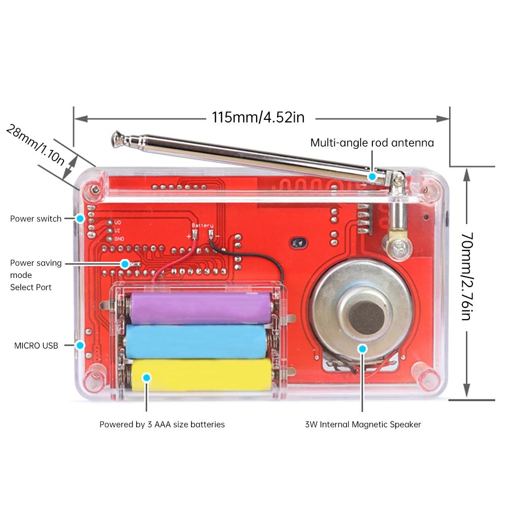 Zestaw radiowy Diy Montaż Fm Płytka drukowana Części produkcyjne Mikrokontroler Produkcja elektroniczna Praktyka spawania RDA5807 8002D