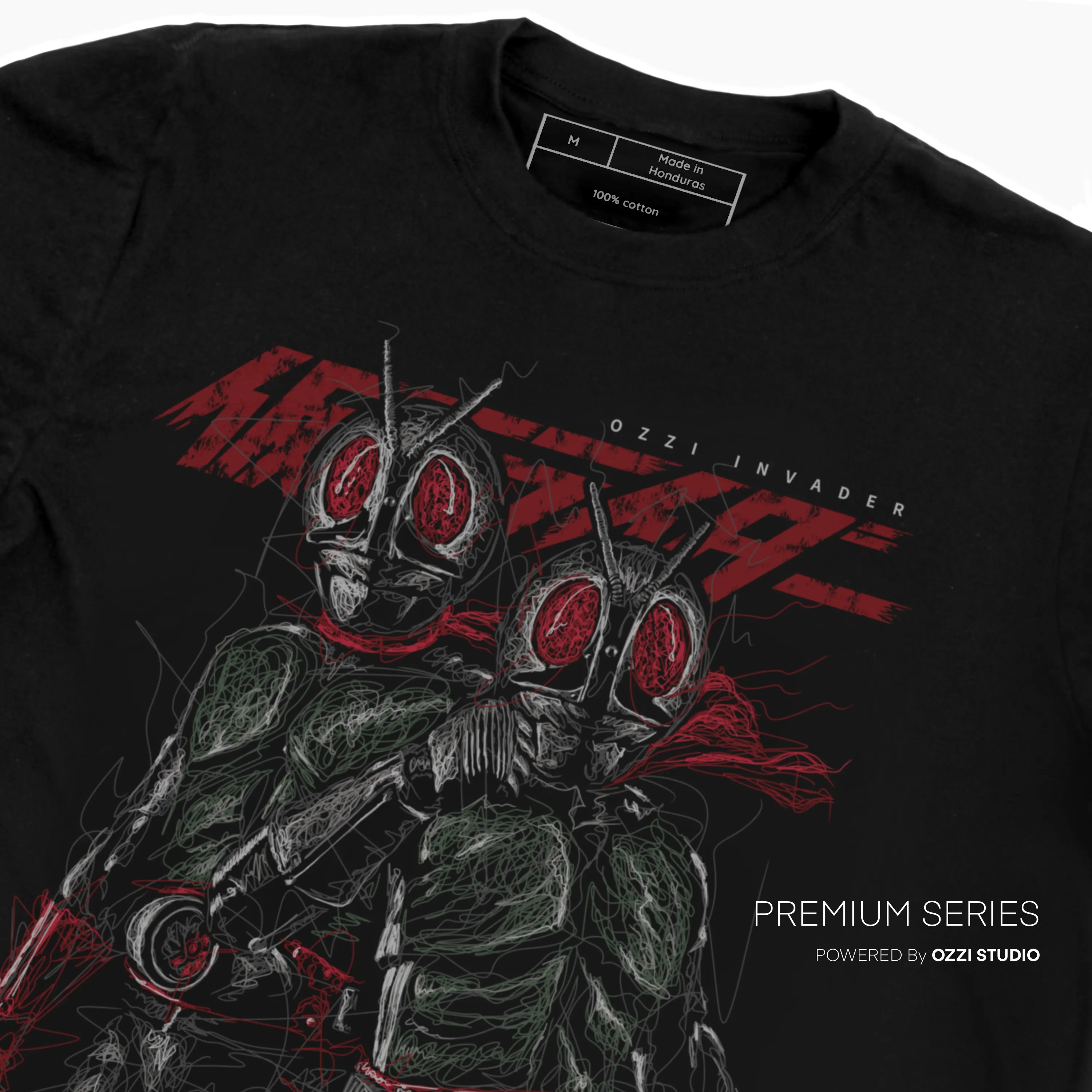 Kamen Rider Rotes und schwarzes japanisches Anime-Kurzarm-T-Shirt für Herren und Damen, Retro-Street-Style, Anime-Peripheriekleidung