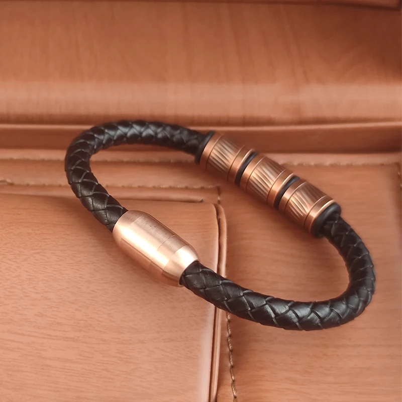New Fashion Bronze Beaded Accessories Single Classic Leather Bracelet for Men High Quality Leather Bracelet Men Jewelry Gift
