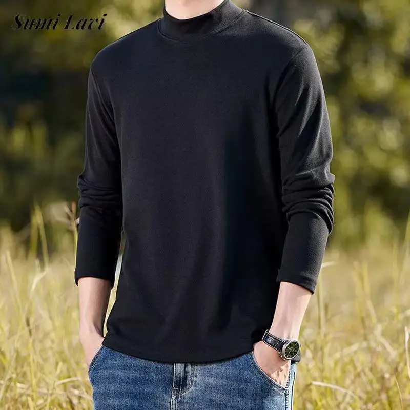 

Casual Solid Color Turtleneck Jumper Tops For Men Autumn Winter Vintage Long Sleeve Slim Sweaters Mens Fashion Bottomming Tees