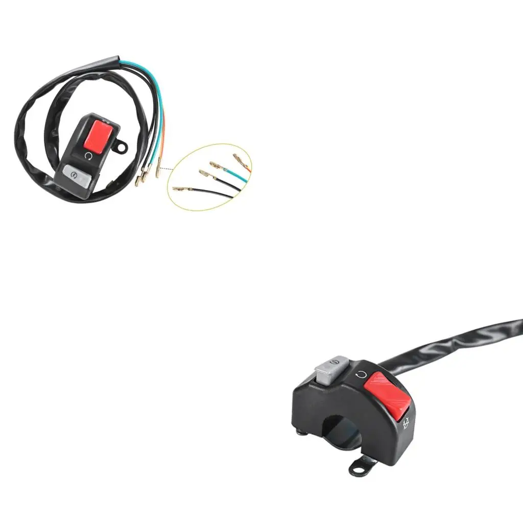 Handlebar Repair Control for Motorcycles, 22mm Start Stop Button Assembly with Pre Crimped Connection Leads and Finger Grip