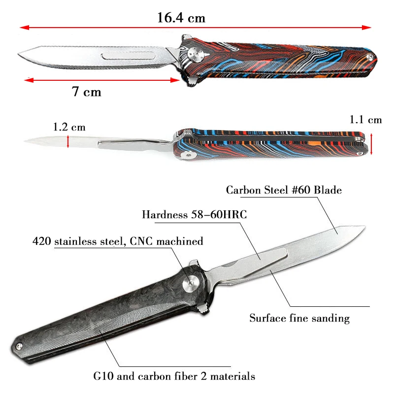 Mini CNC Carbon Fiber G10 handle Scalpel Fast Open Folding Knife EDC Outdoor Unpacking Pocket Key Knife With 10pcs #60 Blades