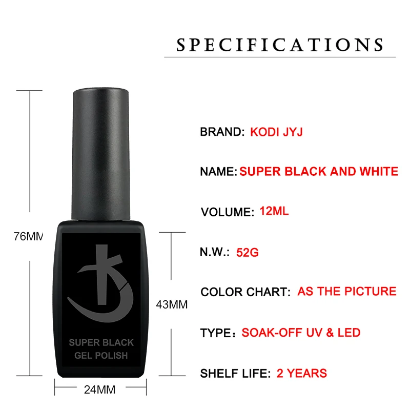 KODI JYJ Super White Gel Polish Nail Polish 12ml Special Black Semi-permanent uv Varnish Manicure Rubber Base Top Gellac Enamel