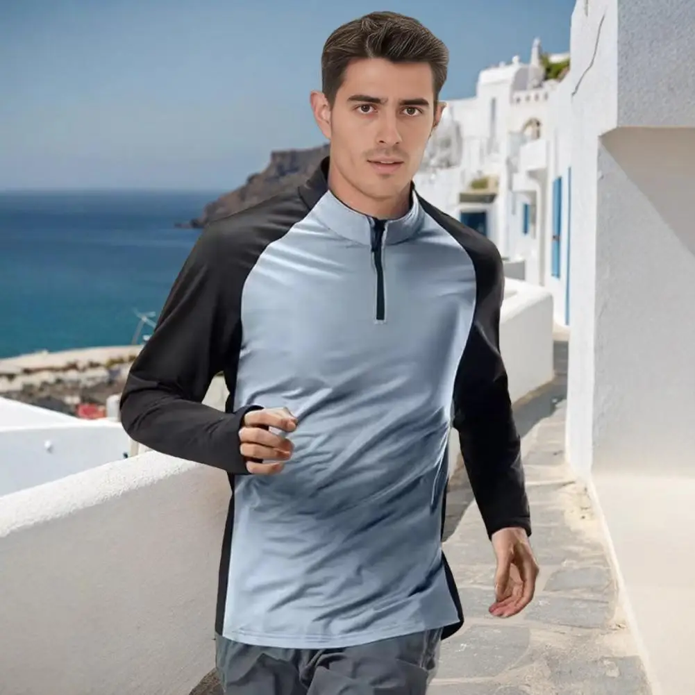 

Men Tracksuit Set Men's Tracksuit Set with Stand Collar Tops Elastic Waist Long Pants Breathable Quick-dry Sports for Spring