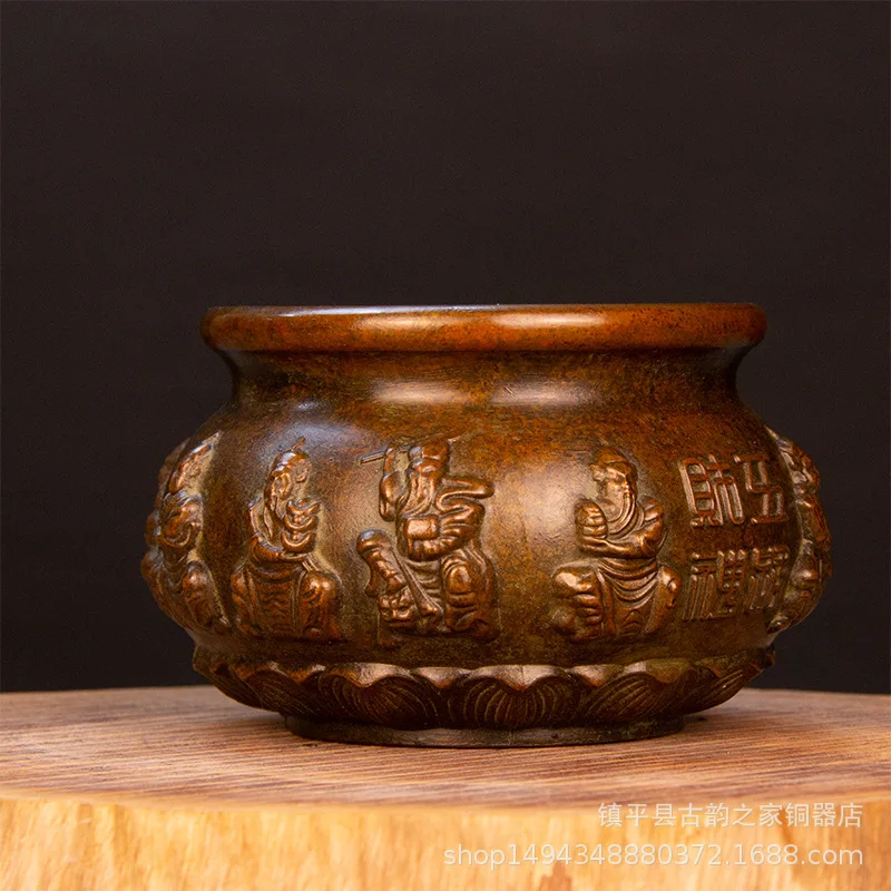 Pure Copper Five-Way God of Wealth Vintage Treasure Bowl Ornament Brass Craft Decoration