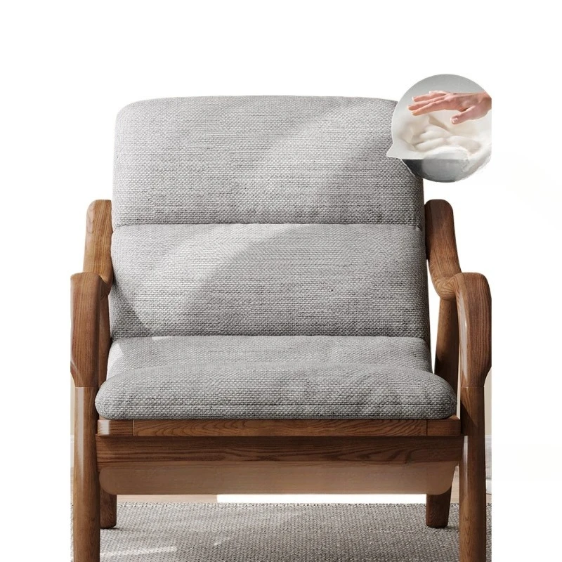 

Solid wood recliner balcony casual fabric lazy nap chair walnut color home bedroom single sofa chair