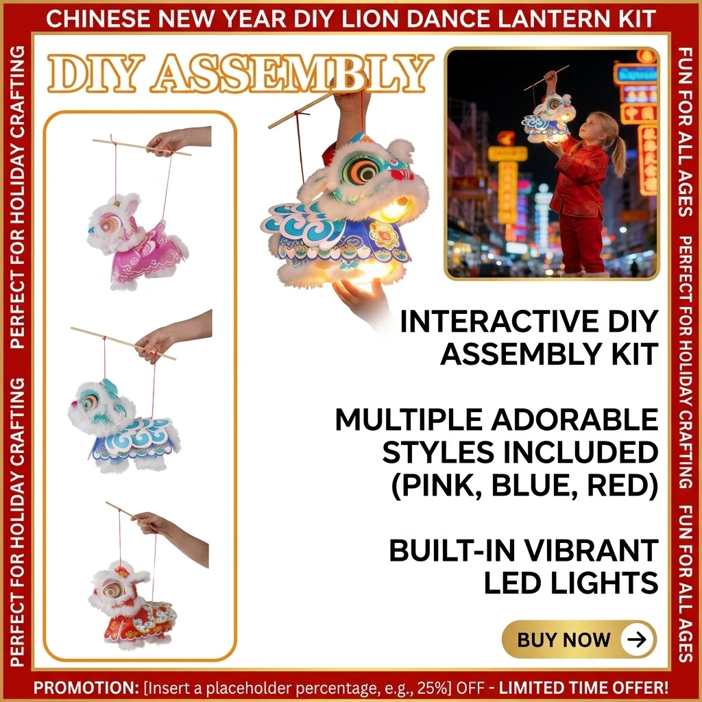 2026 Year of the Horse Chinese New Year Lion Dance Lantern DIY Kit Waterproof Light Up Handheld Toy LED Copper Festive Craft