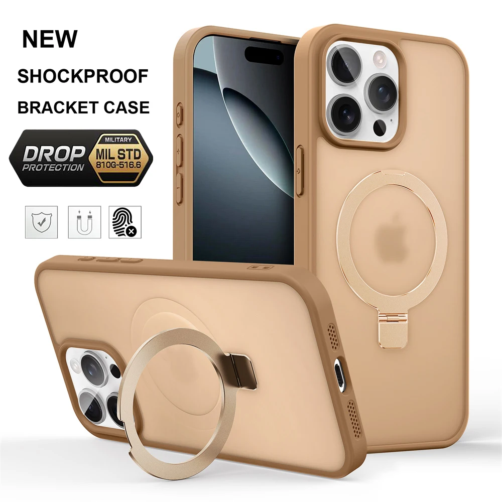Matte magnetische Hülle mit Metallringständer für Magsafe iPhone 16 Pro Max 15 14 13 12 16 Pro Max Plus 15Pro Wireless Charge Cover – Detail 9