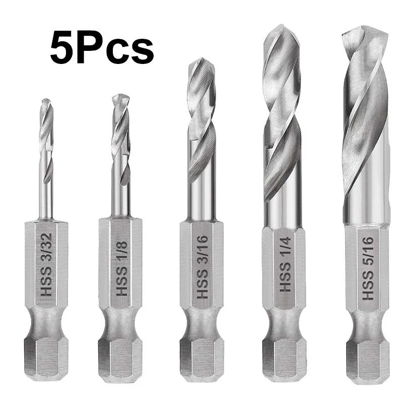 

5Pcs/6Pcs SAE Stubby Drill Bit Set For Wood HSS Short Twist Drill Bit with 1/4 Inch Hex Shank