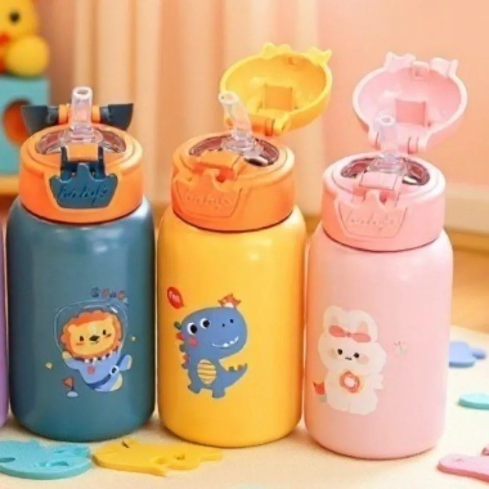 

Cute 480ml Children's Water Kettle with Straw Stainless Steel Thermal Water Bottle Leak-Proof Cartoon Vacuum Flask Outdoor Use