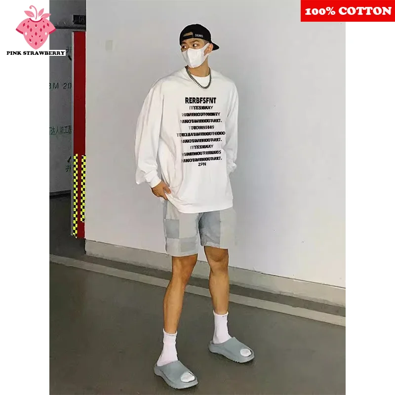 

ins American Letter Print T-shirt Men Autumn Winter 2025 New White Long sleeved Sports T-shirt Casual Loose Y2k Top Men clothing