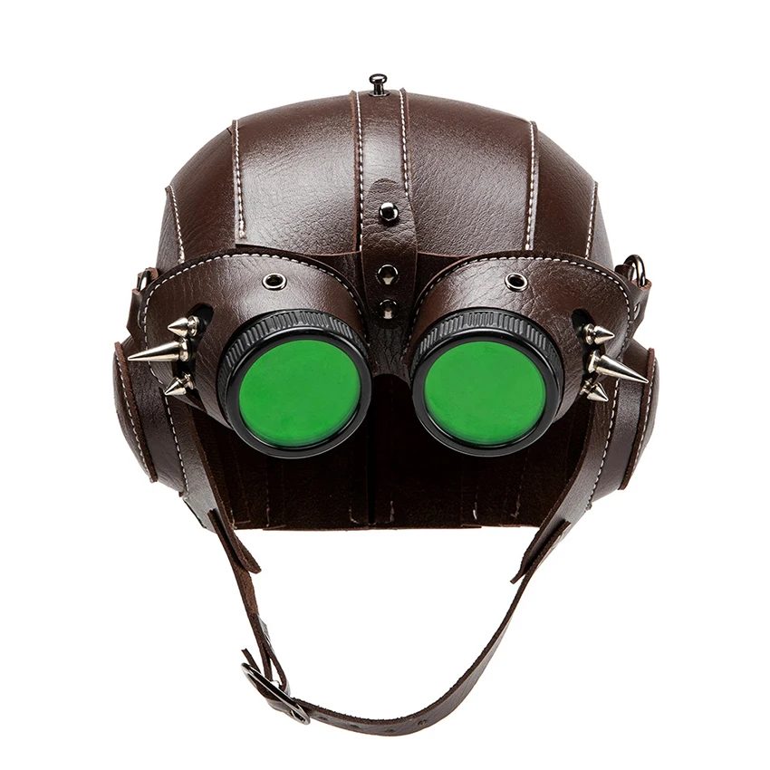 Maschera da aviatore Steampunk in pelle PU medievale Halloween Cosplay Divertente Carnevale Masquerade Mezza maschera Occhiali da pilota Copricapo