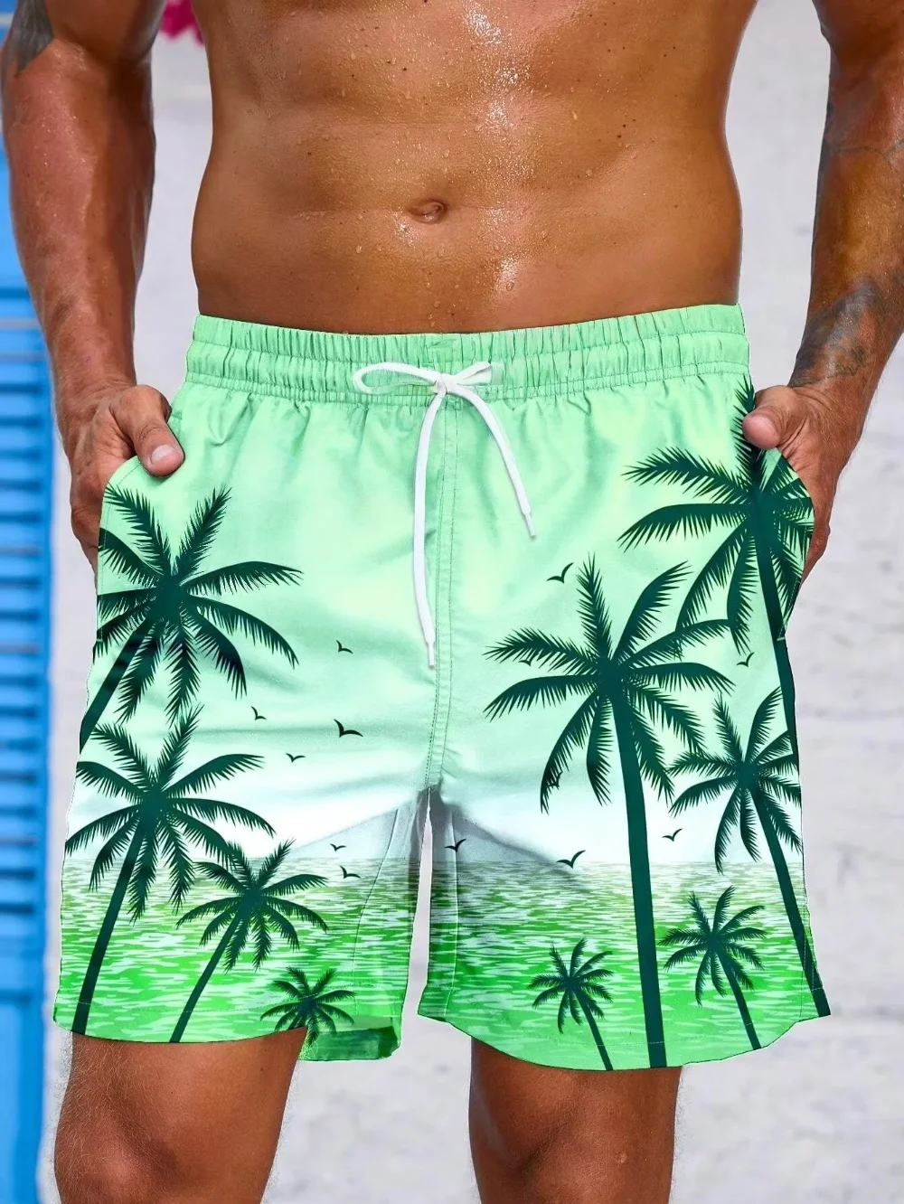 2025 New Harajuku 3D Printing Cocoanut Trees  Beach Shorts Palm Tree Graphic Board Shorts for Men Hawaiian Cool Swimming Trunks