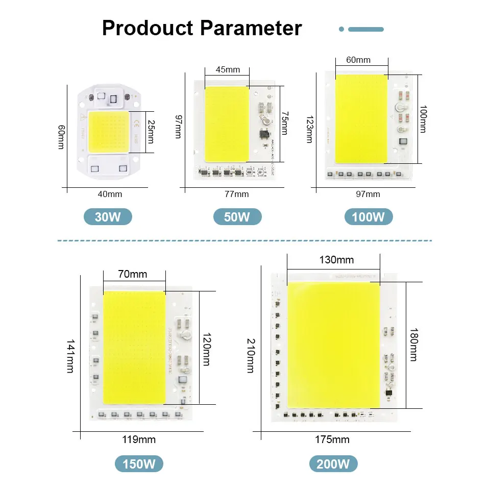 LED COB Chip 10W 20W 30W 50W 100W 220V Smart IC No Need Driver 150W 200W LED Bulb Lamp for Flood Light Spotlight Diy Lighting