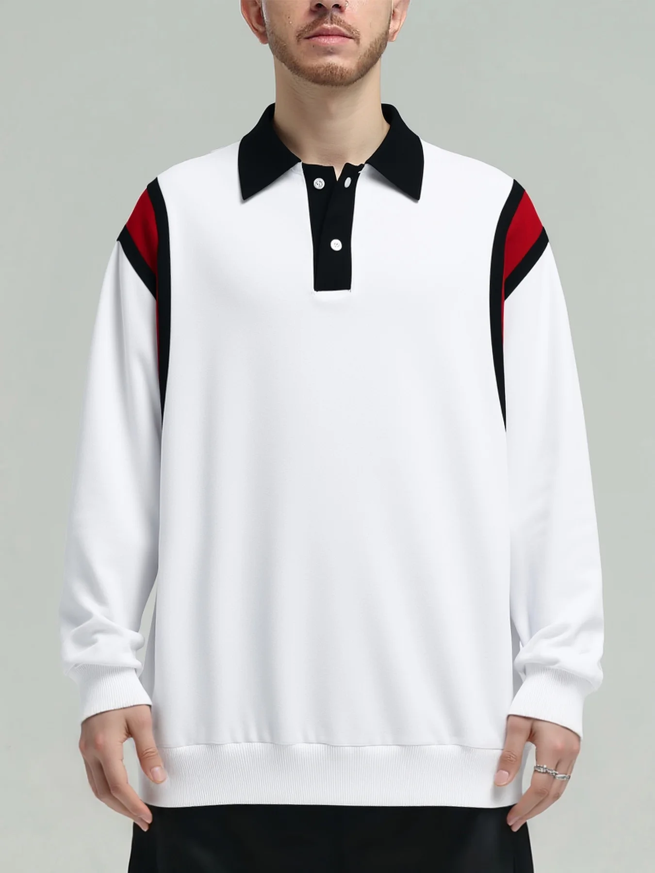 

Spring and Autumn Hong Kong style lapel collar shoulder drop, trendy class uniform sweater team uniform print LOGO