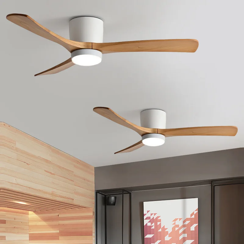 Low Profile Ceiling Fan With Lights 3 Carved Wood Fan Blades Noiseless Reversible Motor Remote Control Flush Mount