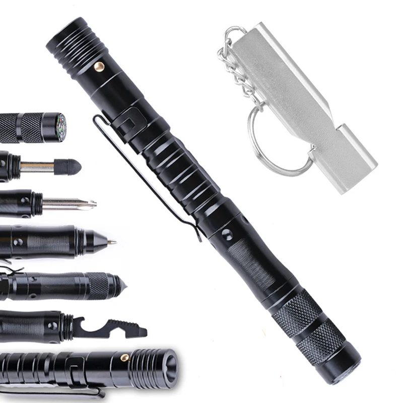 Tactical Pen Self-Defense Pens LED Tactical Flashlight with Ballpoint Pen, Window Glass Breaker, Whistle, Multi Tool Pen