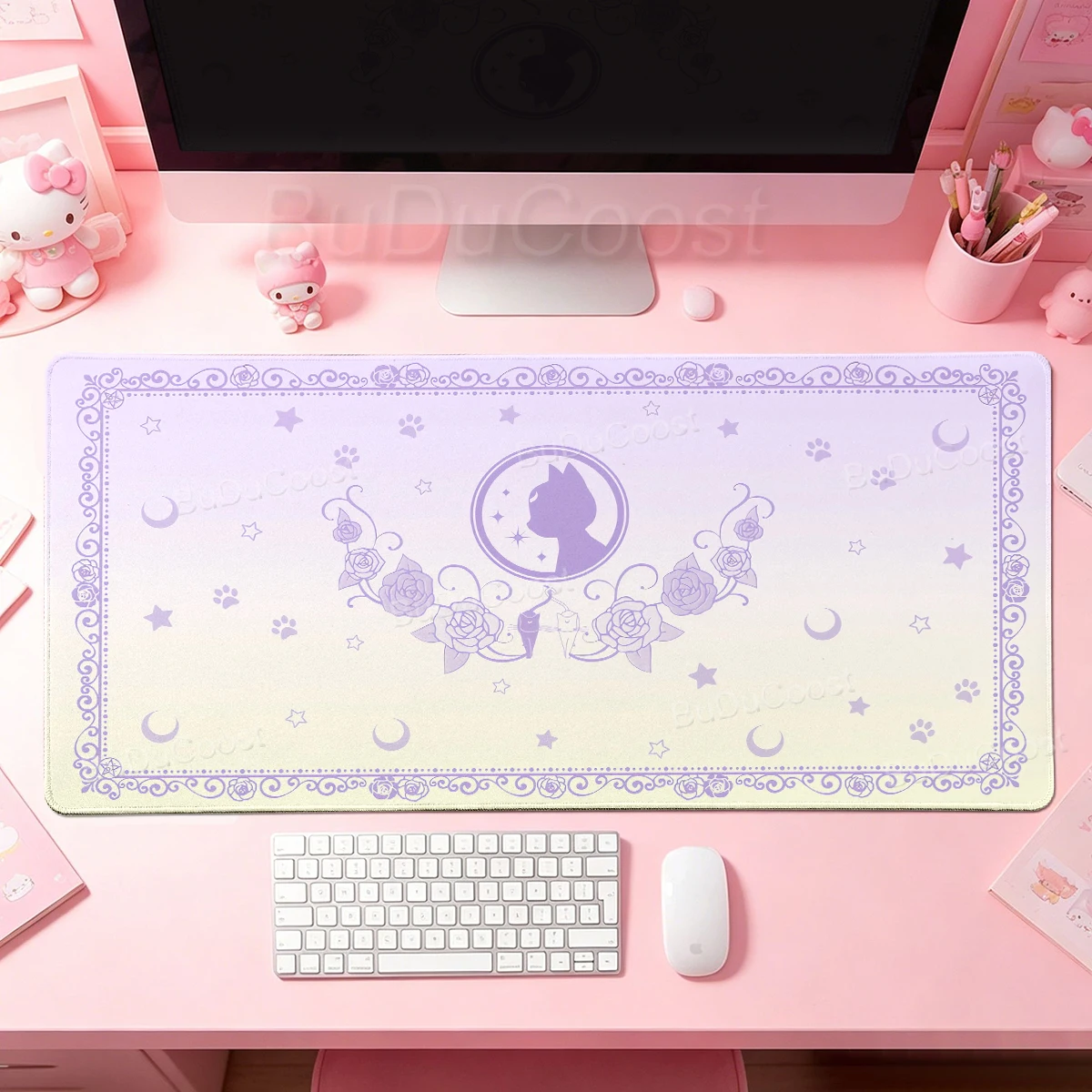 Kawaii Anime Girls Pink Mouse Pad Sailor Moon Large PC Gamer Mousepad Office Accessories Gaming Keyboard Desk Mat Aesthetics Rug