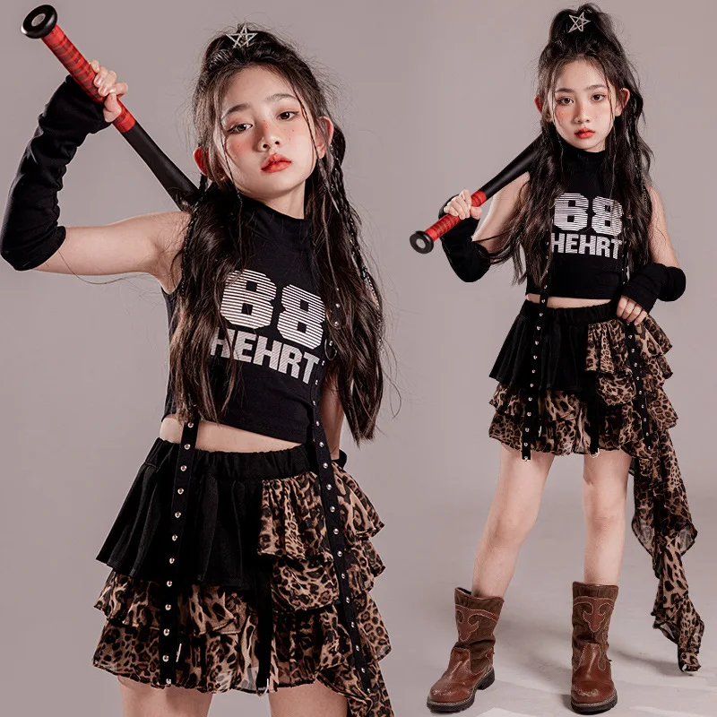 Girls Skirt 2026 Spring Autumn New Trendy Jazz Dress Children Leopard Pattern Short Skirt Pleated Skirt