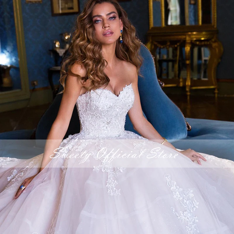 Vestido De Novia elegante con encaje bordado en red, Vestido De baile sin tirantes, sin mangas, con cordones, personalizado