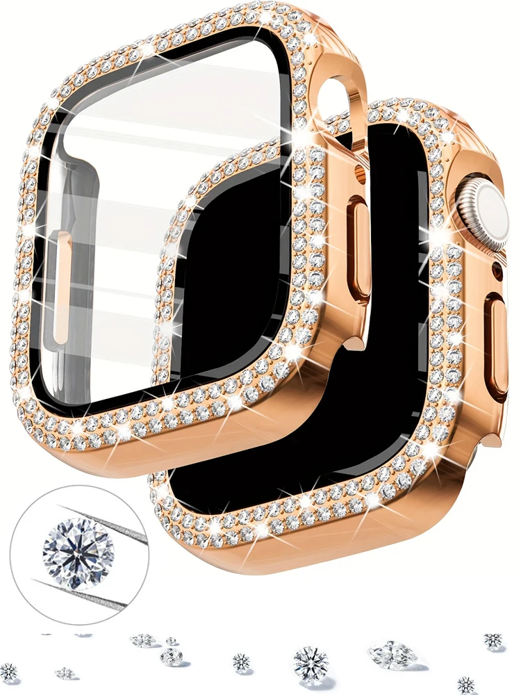 44mm Diamante Bling Vetro + Copertura Per Apple Watch Cassa 45mm 41mm 40mm 42mm 44 mm pc paraurti + Protezione Dello Schermo iwatch 7 9 8 5 6 4 3 SE