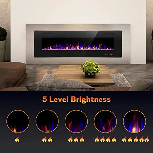 42IN Recessed and Wall Mounted, The Thinnest Fireplace, Low Noise, Fit for 2 x 6 and 2 x 4 Stud, Remote Control with