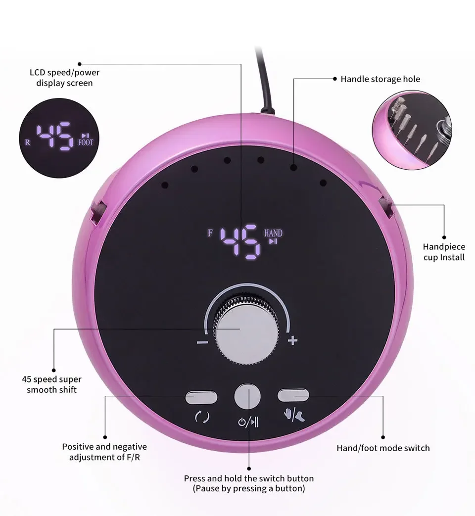 Taladro eléctrico para uñas, máquina de manicura profesional con Motor sin escobillas, juego de lijadora, equipo pulidor para salón de manicura, 45000RPM