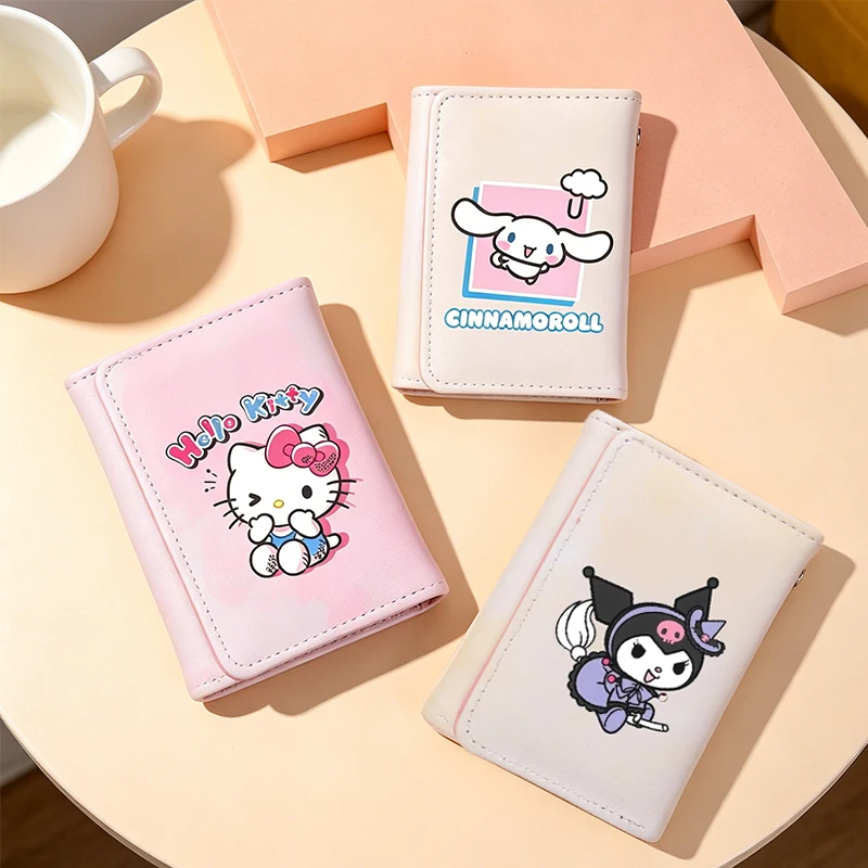 

Sanrio Wallet Kuromi HelloKitty Women Card Bag Three Fold PU Wallet Money Bag Cinnamoroll Female Credit Card Holder Coin Purse
