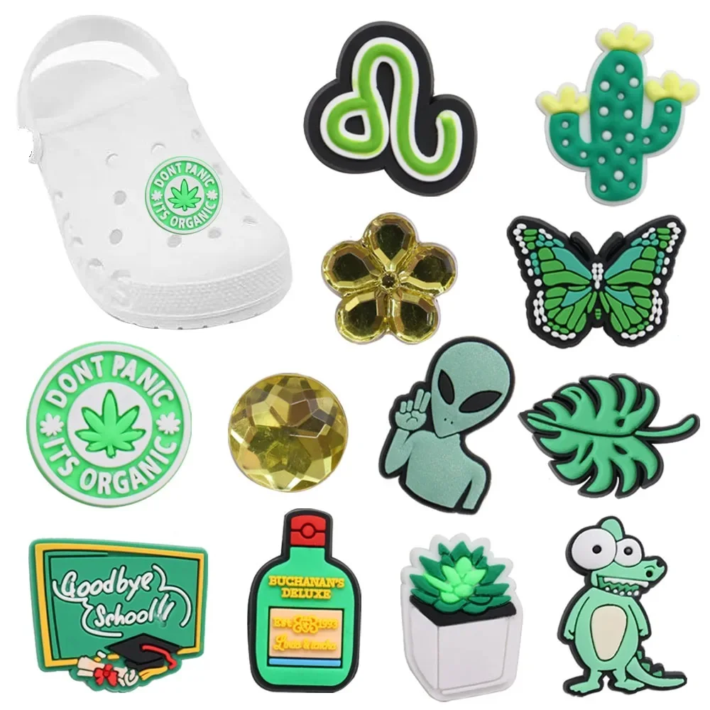 

Mix 50pcs PVC Shoe Charms Don't Panic It's Organic Goodbye School Alien Butterfly Cactus Hole Slipper Accessories Decorations