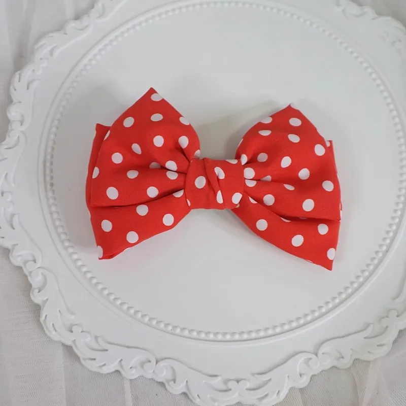 1 Piece Japanese JK Bow Hair Clips Monthly Girl Wine Red Polka Dot Bow Hairpin Sweet Versatile Head Accessory 13cm