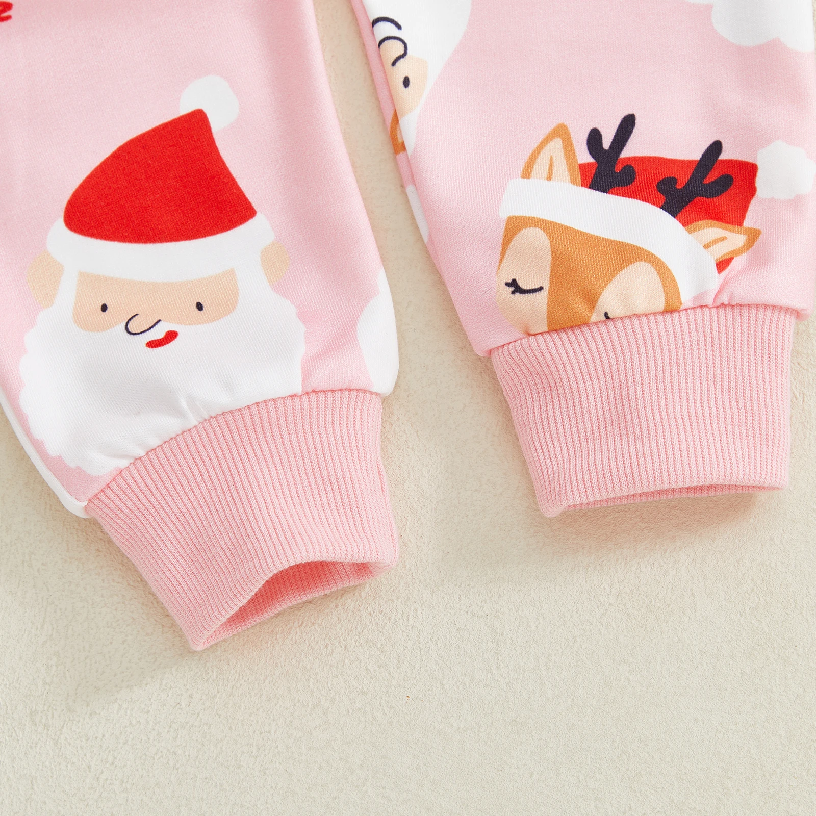 Toddler Girl Christmas Outfits Santa/Bow Print Long Sleeve Round Neck Pullover + Elastic Waist Long Pants 2 Pcs Set