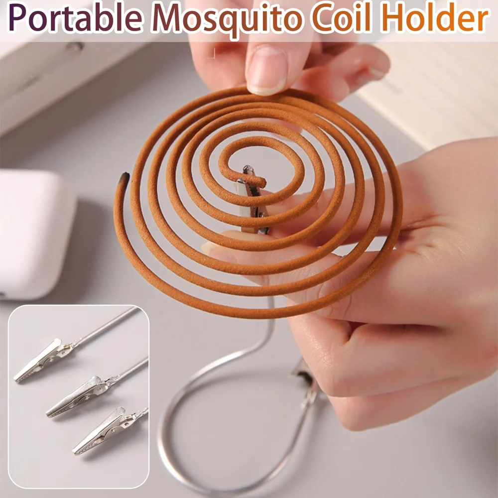 3Pcs Stainless Steel Mosquito Coil Holder Adjustable Clip Heat-Resistant Anti-Tip Indoor Outdoor Insect Repellent Burner