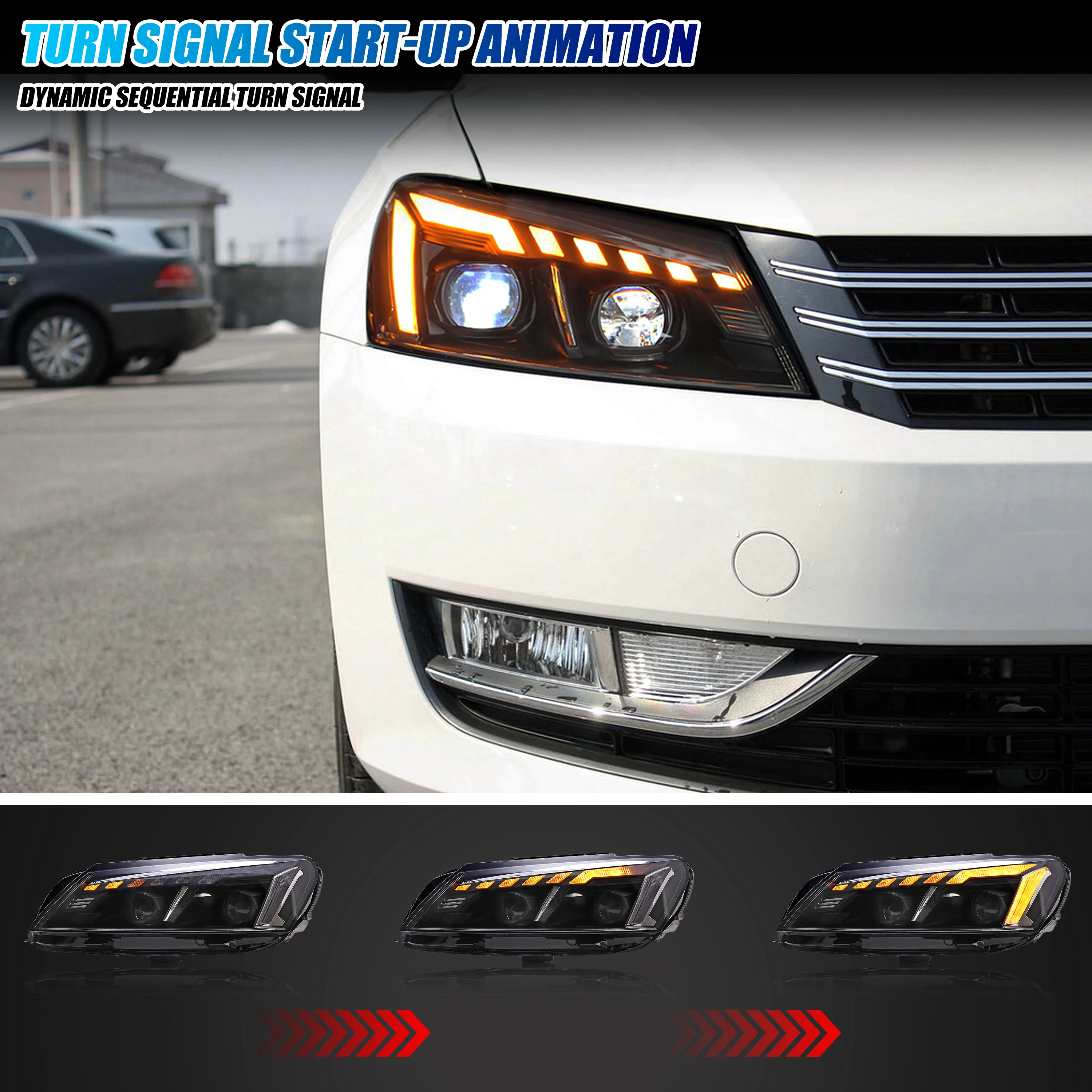 Fari a LED per Volkswagen VW Passat B7 2012-2015 TDI SE DRL Proiettore Sequenziale Indicatori di direzione Lampade Frontali Coppia di Montaggio