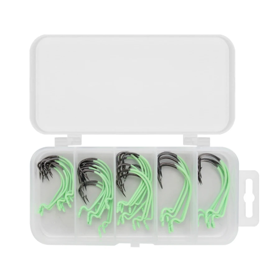 40pcs/box Glow in Dark High Carbon Steel Crank Hooks Set, 2# 1# 1/0# 2/0# 3/0# Mixed Luminous Serviceable Fishing Hooks