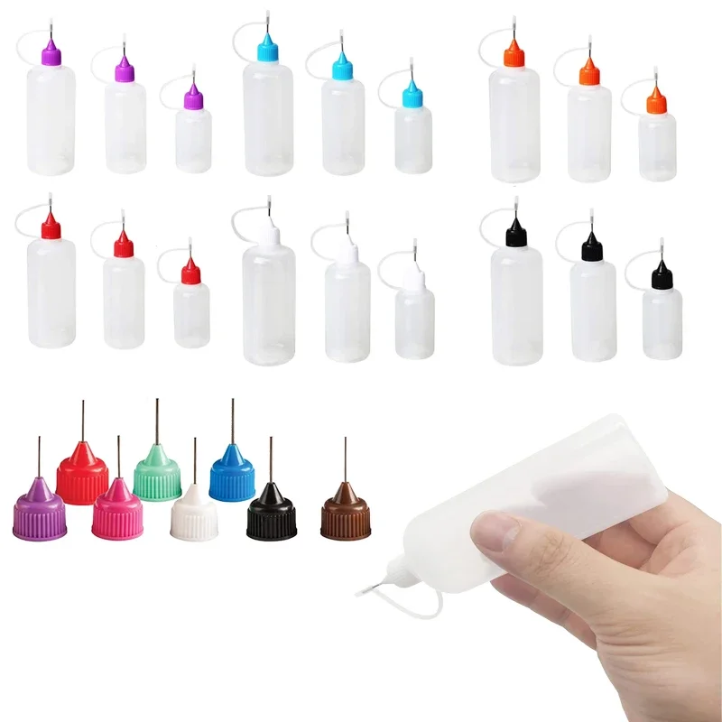 100Pcs 3-120ml Steel Needle Tip Colored Caps LDPE Squeezable Juice Plastic Dropper Bottles Empty Refilling Eye Liquid Containers