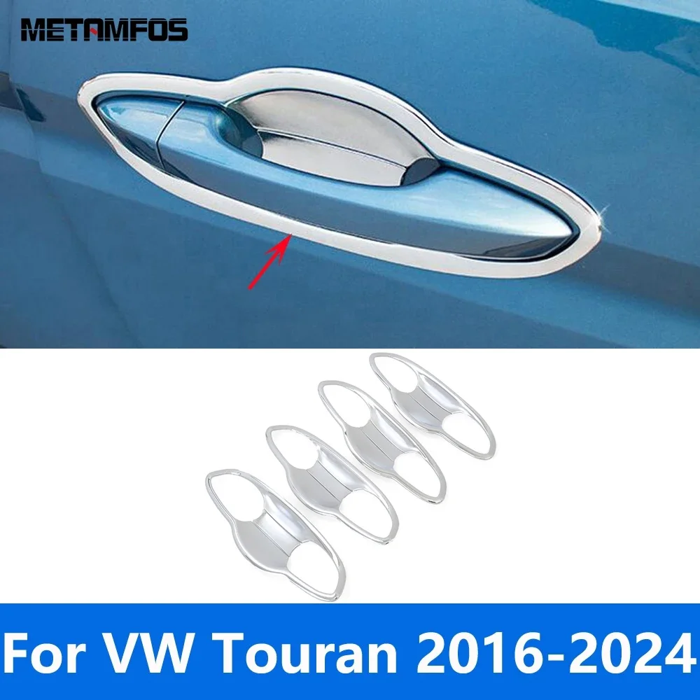 For Volkswagen VW Touran 2016-2022 2023 2024 Chrome Side Door Handle Bowl Cover Trim Protection Cap Exterior Car Accessories